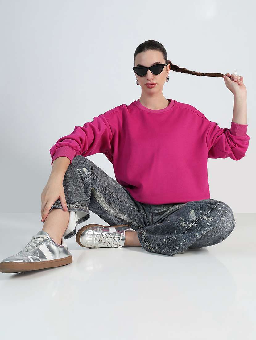 women solid long sleeve loose fit sweatshirt - 21955791 -  Standard Image - 5