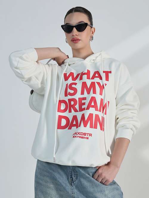 women typographic print loose fit hooded sweatshirt - 21955794 -  Standard Image - 0