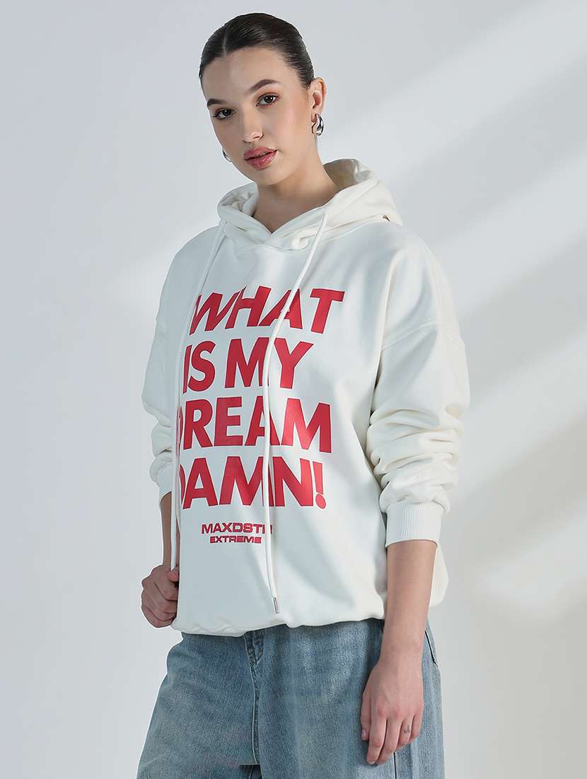 women typographic print loose fit hooded sweatshirt - 21955794 -  Standard Image - 3