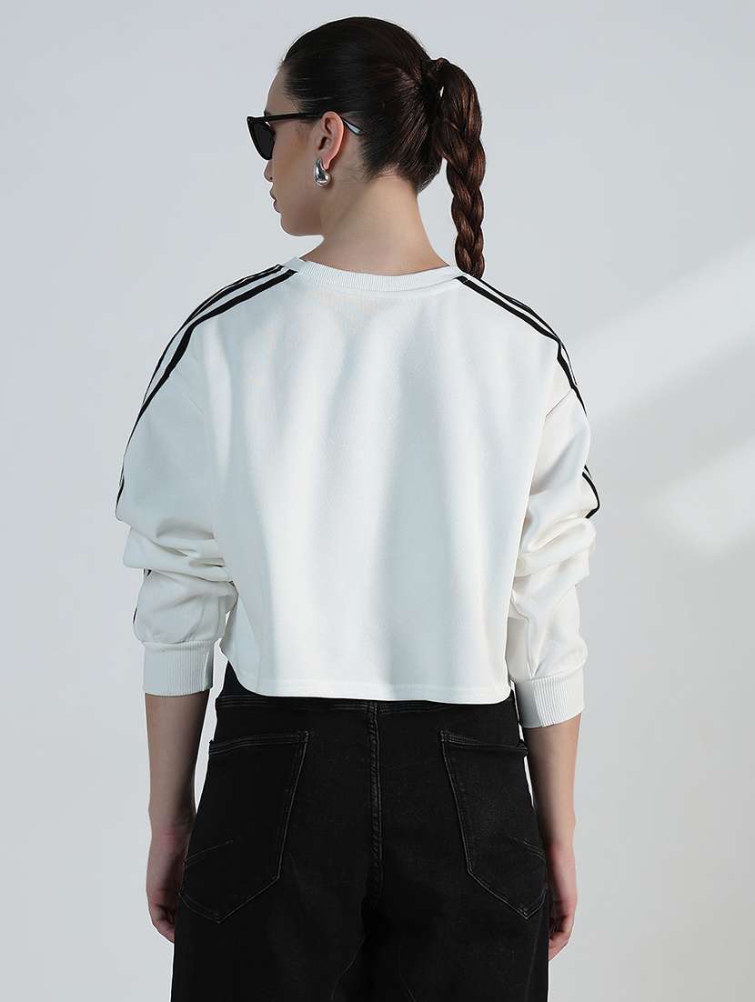 women typographic print long sleeve crop sweatshirt - 21955799 -  Standard Image - 3