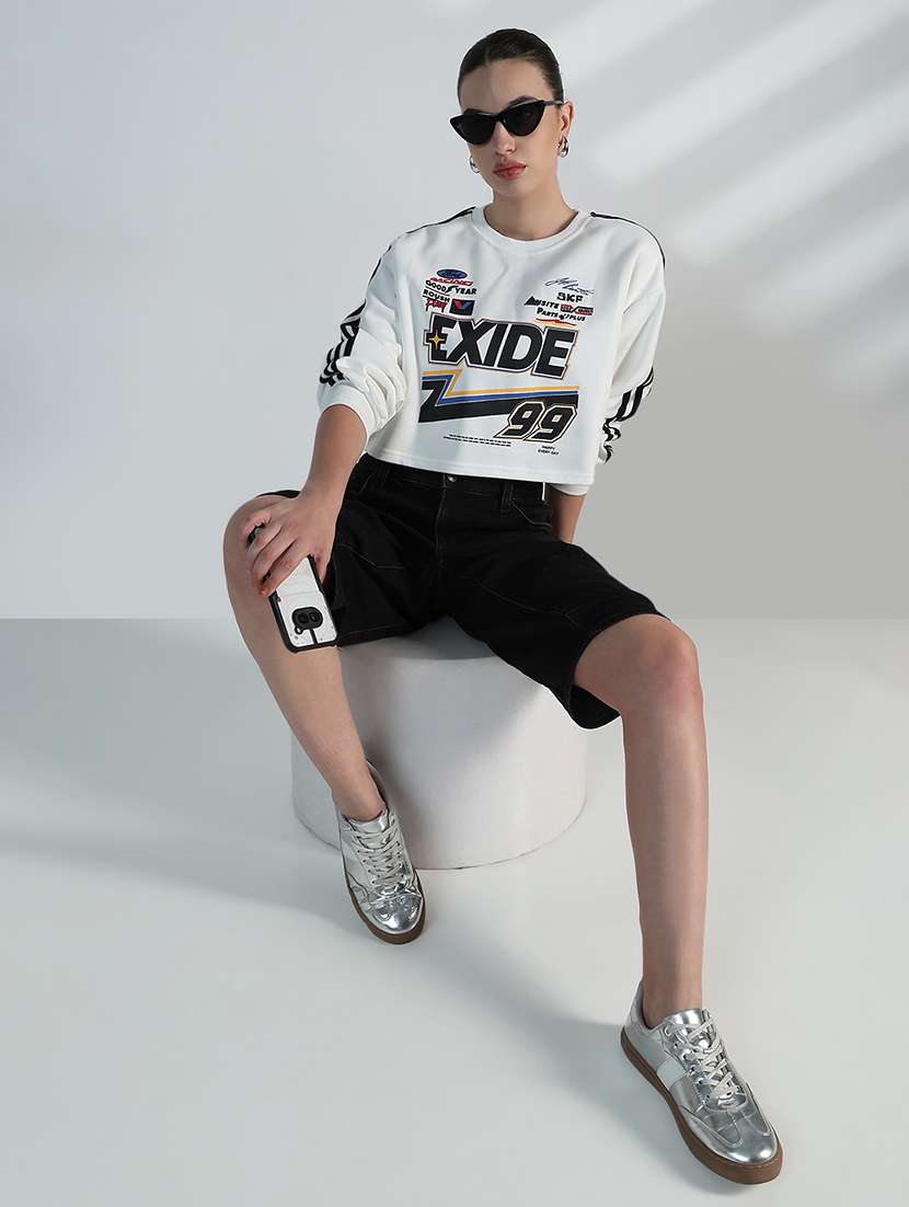 women typographic print long sleeve crop sweatshirt - 21955799 -  Standard Image - 5