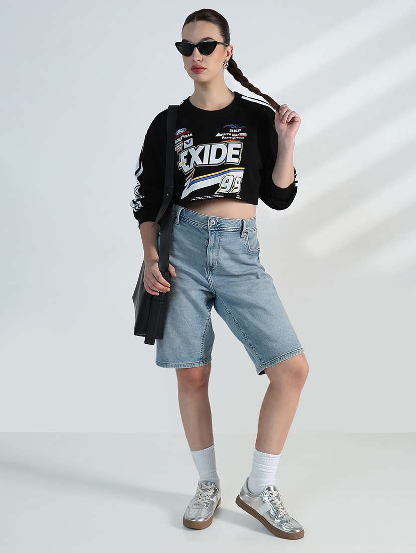 women typographic print long sleeve crop sweatshirt - 21955800 -  Standard Image - 5