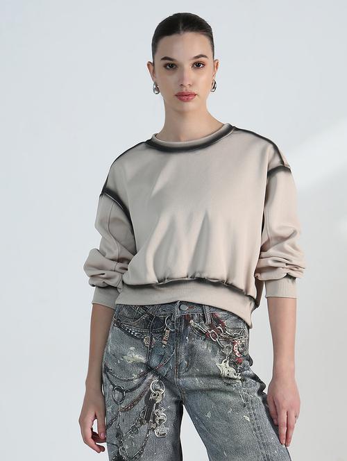 women solid long sleeve cropped sweatshirt - 21955814 -  Standard Image - 0