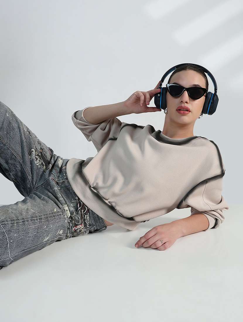 women solid long sleeve cropped sweatshirt - 21955814 - Standard Image - 3