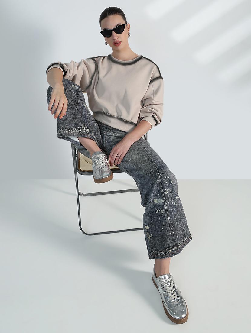 women solid long sleeve cropped sweatshirt - 21955814 - Standard Image - 5