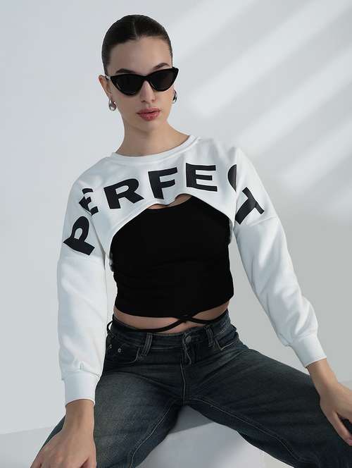 women printed long sleeve crop sweatshirt with tank top - 21955816 -  Standard Image - 0