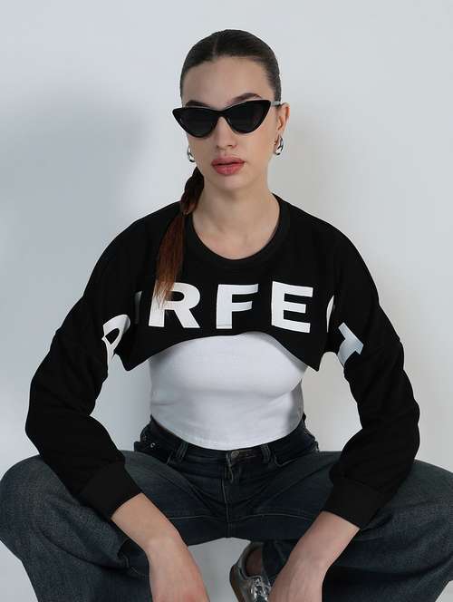 women printed long sleeve crop sweatshirt with tank top - 21955817 -  Standard Image - 0