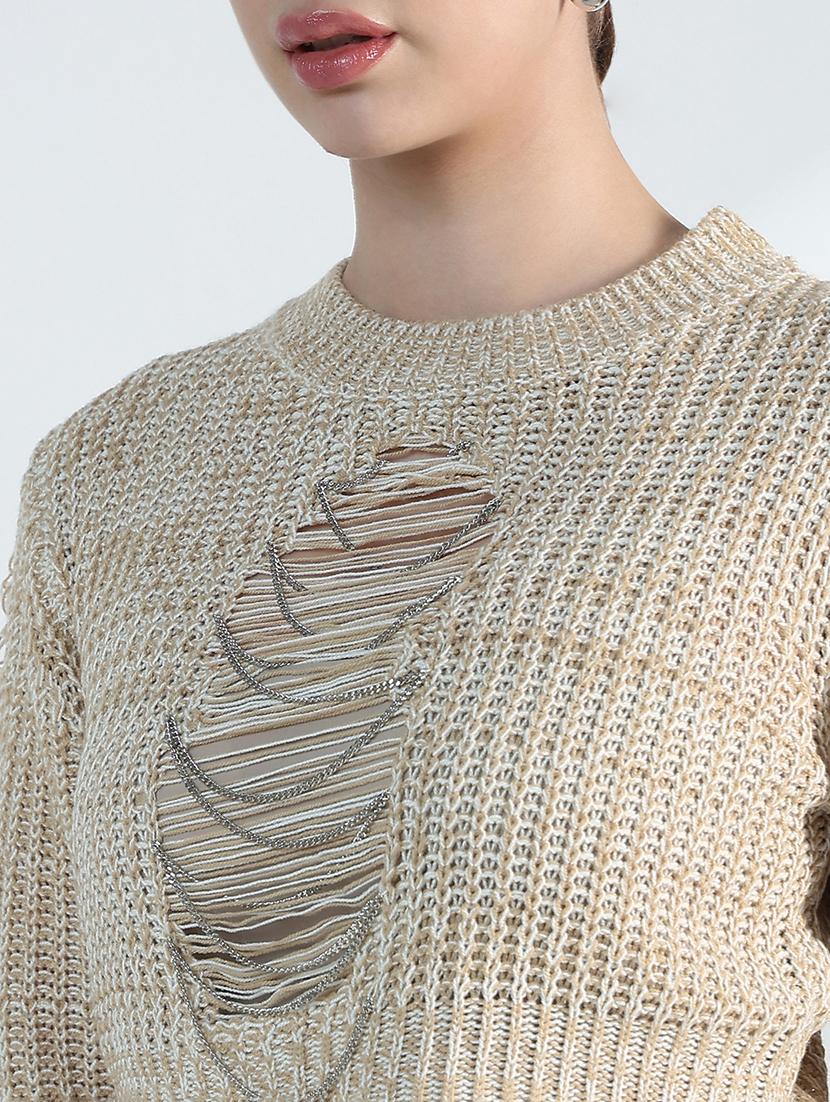 women distressed long sleeve crop pullover - 21955826 - Standard Image - 5