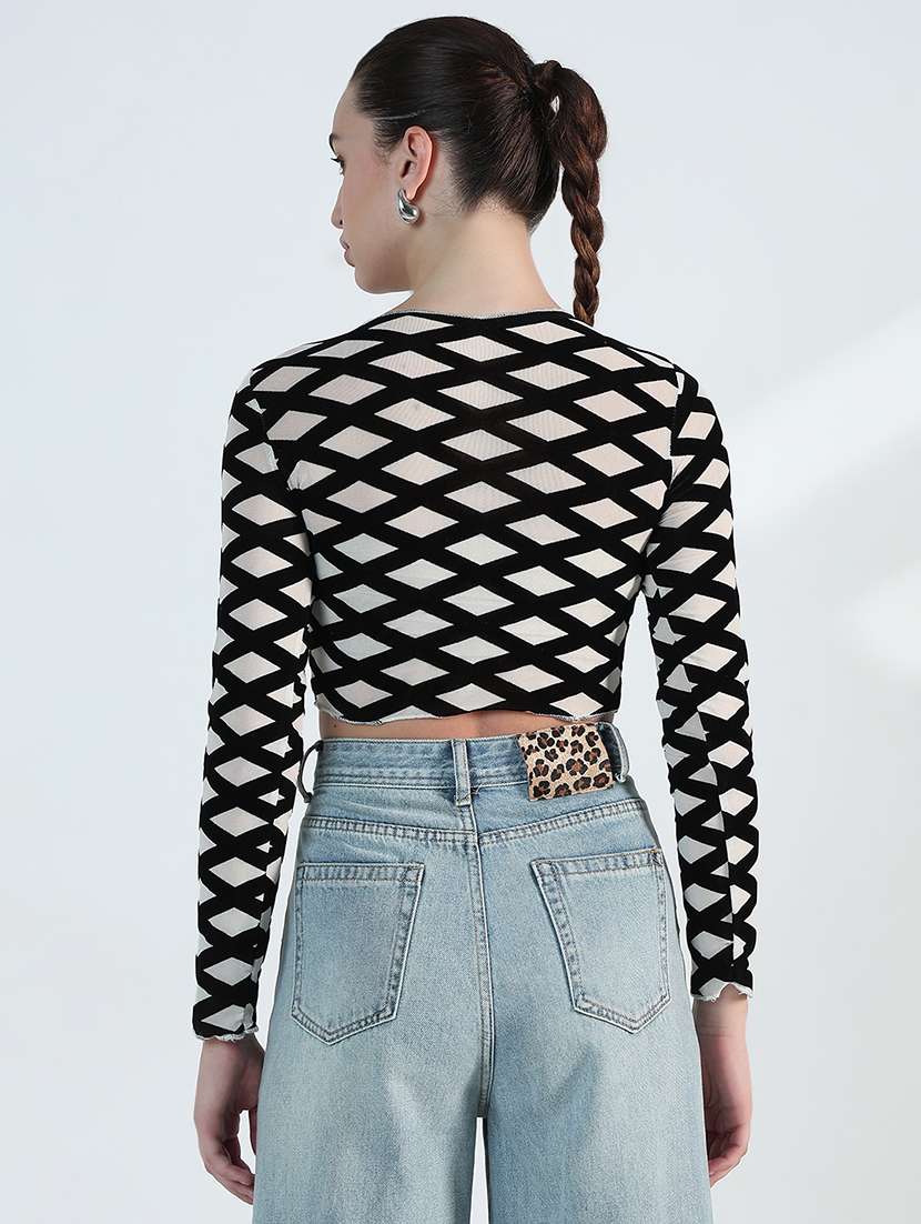 women printed long sleeve crop top - 21955833 -  Standard Image - 3