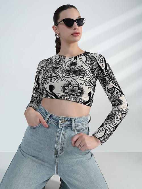 women printed long sleeve crop top - 21955835 -  Standard Image - 0