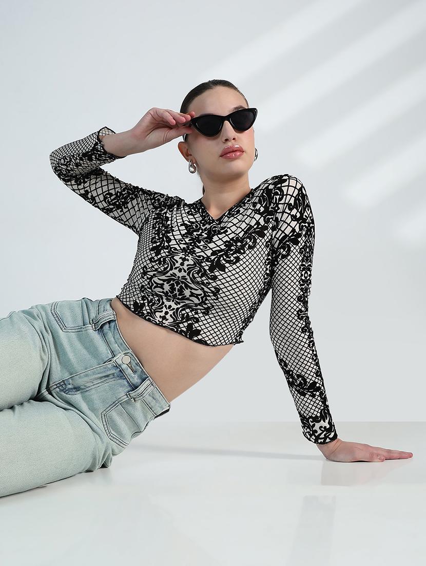 women printed long sleeve crop top - 21955837 - Standard Image - 3