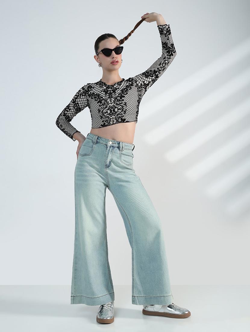 women printed long sleeve crop top - 21955837 - Standard Image - 5