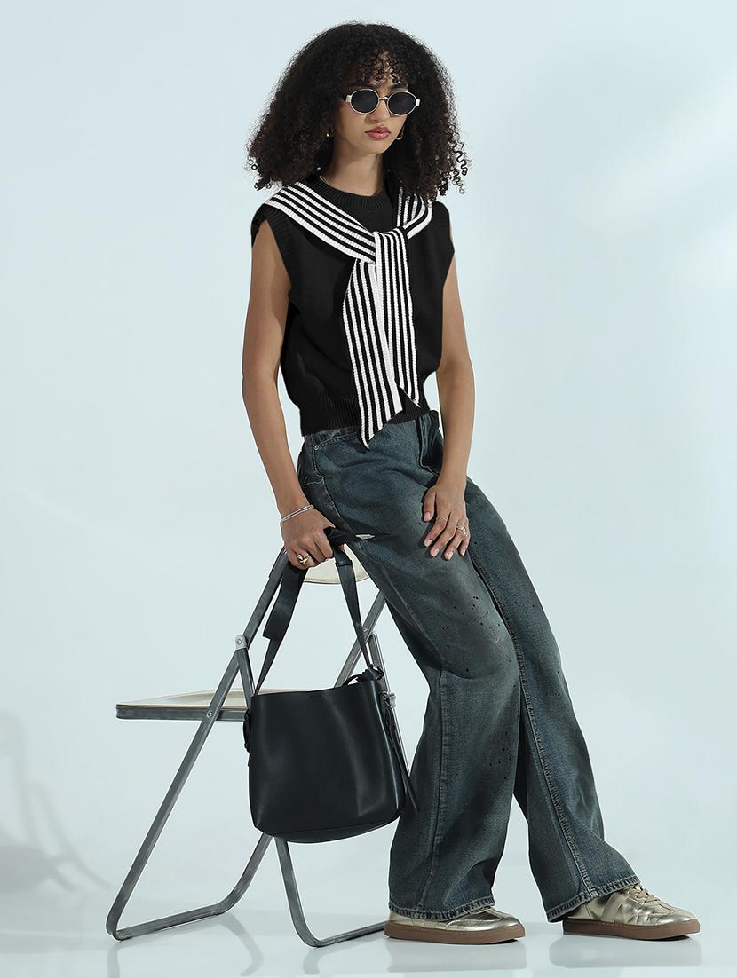 women solid sleeveless tie up neck top - 21955840 - Standard Image - 5