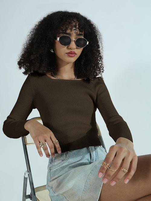 women solid long sleeve crop top - 21955841 - Standard Image - 0