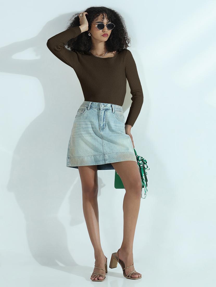 women solid long sleeve crop top - 21955841 - Standard Image - 5