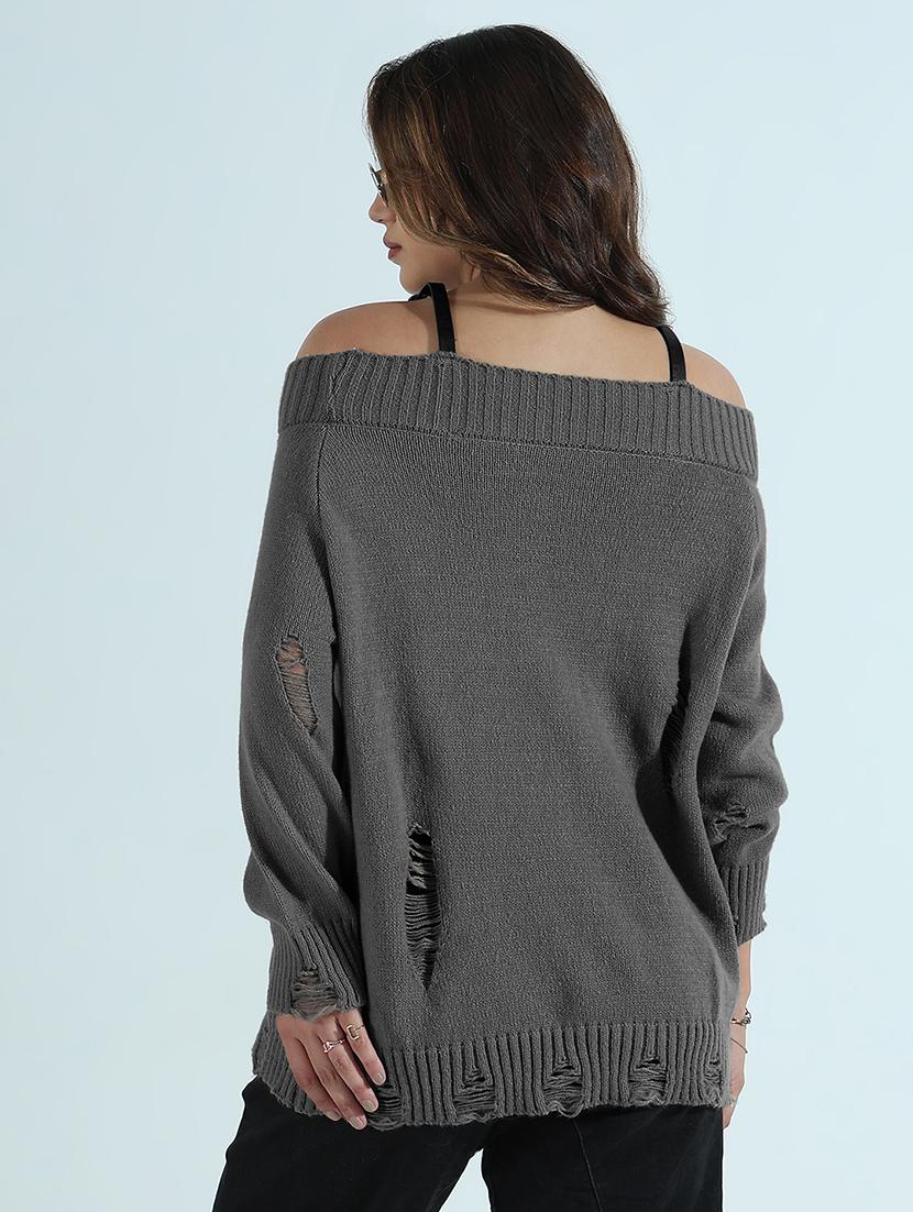 women distressed long sleeve pullover - 21955842 - Standard Image - 3