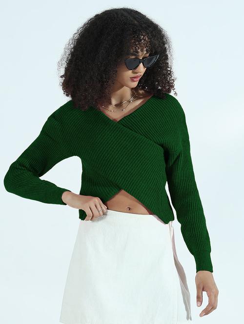 women solid long sleeve crop pullover - 21955843 - Standard Image - 0