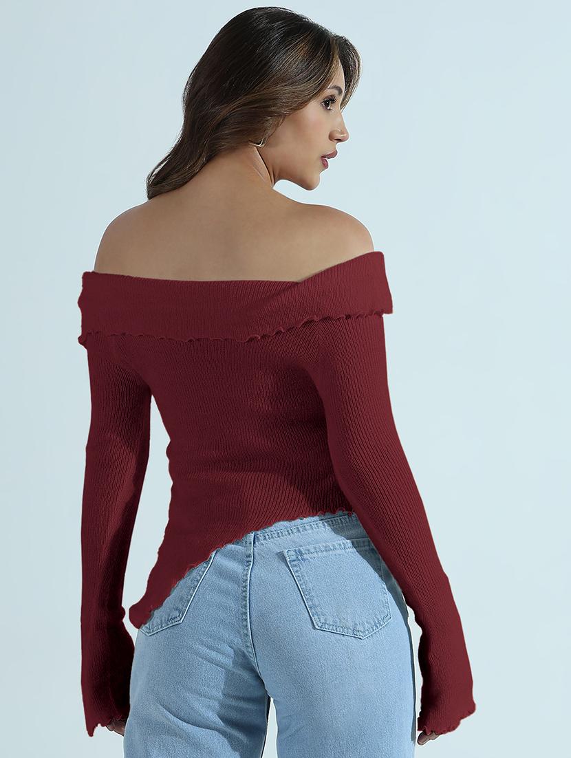women solid off shoulder asymmetric top - 21955844 - Standard Image - 3