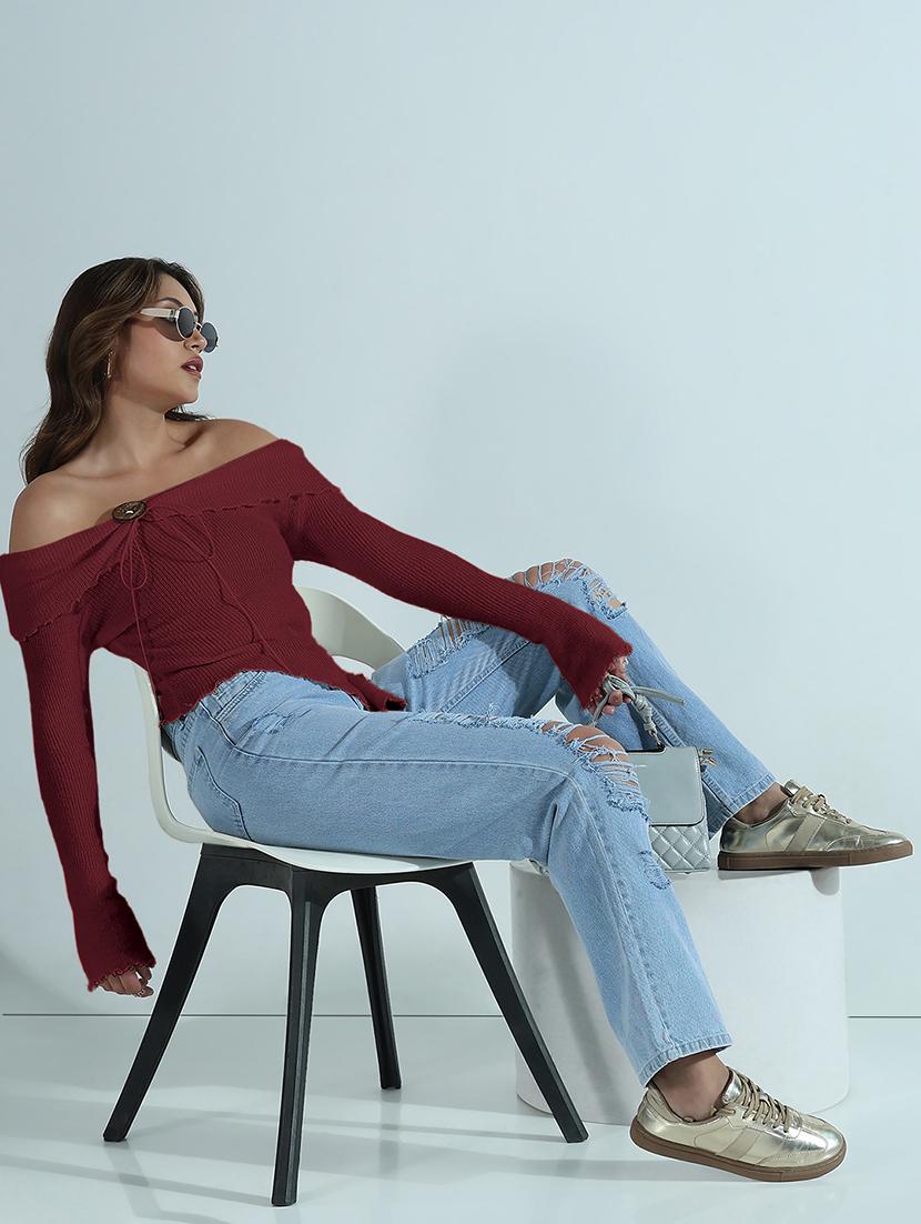 women solid off shoulder asymmetric top - 21955844 - Standard Image - 5