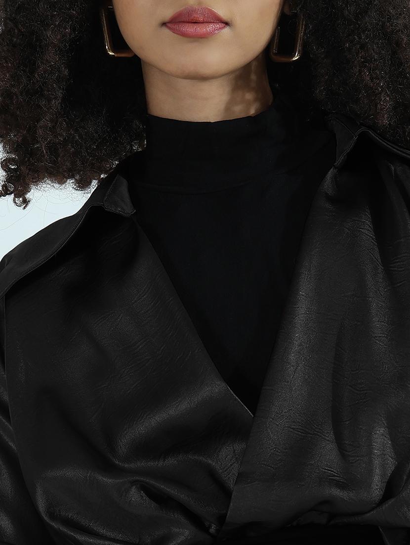 women black faux leather shirt style crop top - 21955849 - Standard Image - 5