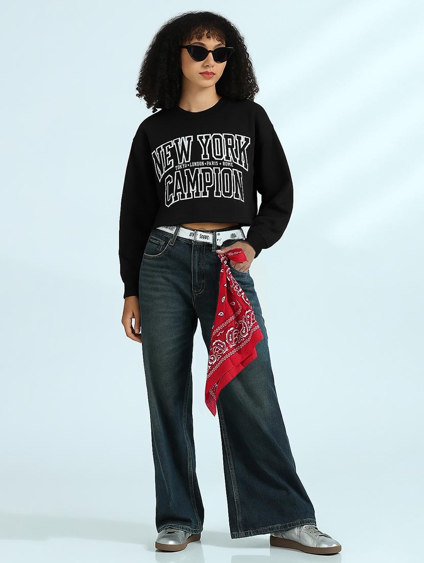 women printed long sleeve cropped sweatshirt - 21955851 - Standard Image - 5