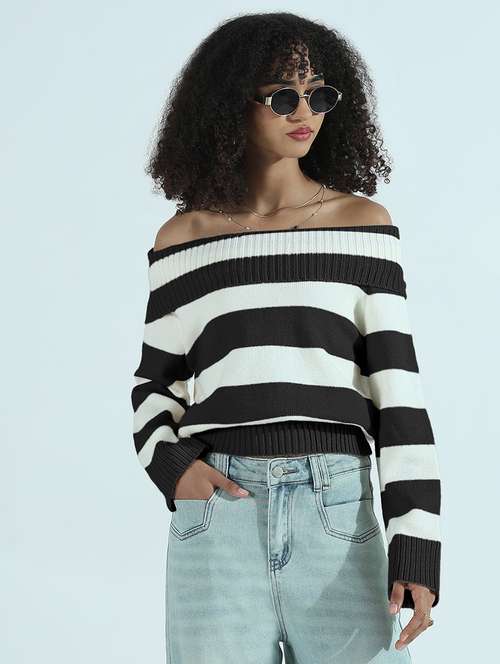 women striped off shoulder long sleeve pullover - 21955852 -  Standard Image - 0