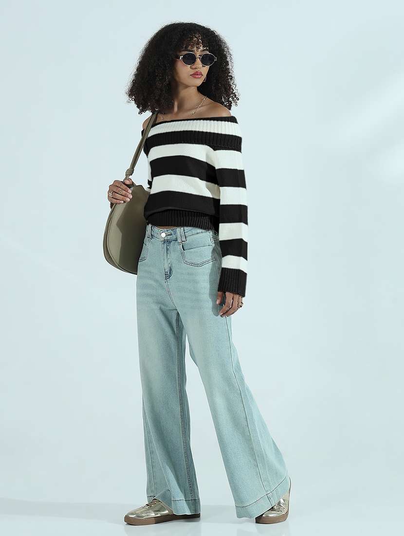 women striped off shoulder long sleeve pullover - 21955852 - Standard Image - 5