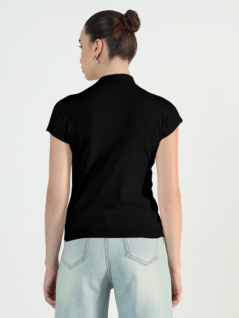 women black solid mock neck top - 21955854 - Standard Image - 3