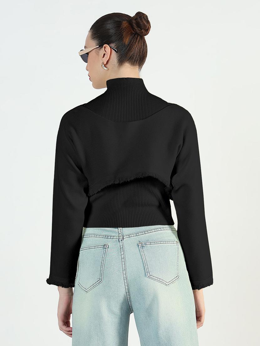 women black solid crop pullover with tank top - 21955855 - Standard Image - 3