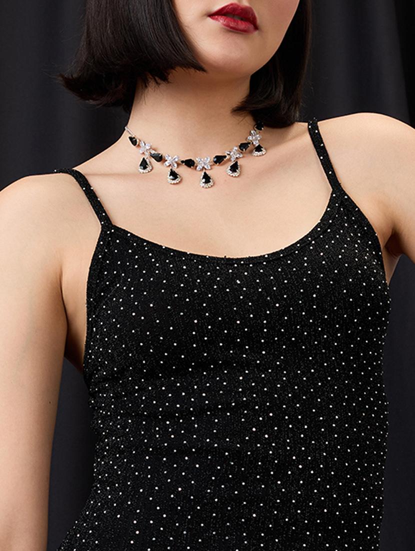 globus women black scoop neck strappy shoulder rhinestone embellished midi bodycon party dress - 21955868 - Standard Image - 3