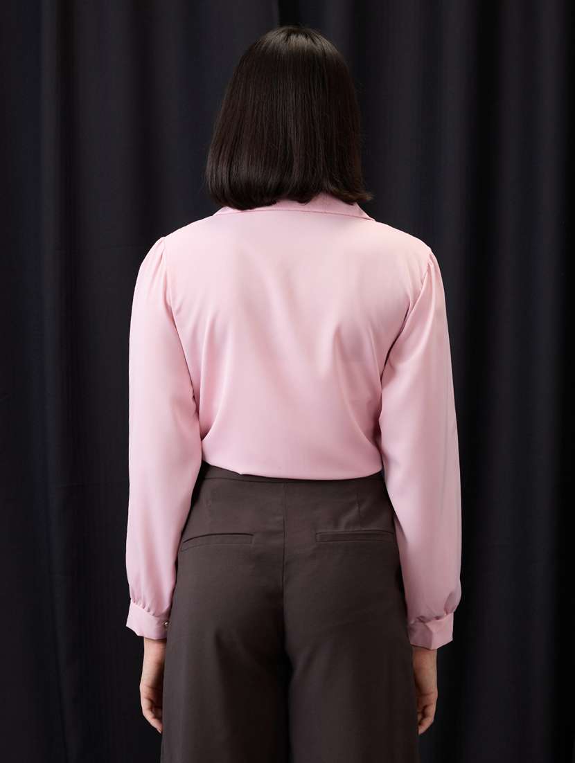 globus women pink collared neck cuffed sleeves chain & pearl detail shirt style workwear top - 21955881 -  Standard Image - 3