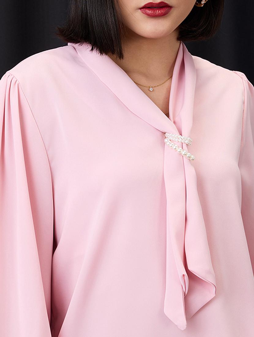 globus women pink tie-up neck cuff sleeves workwear top - 21955893 - Standard Image - 3