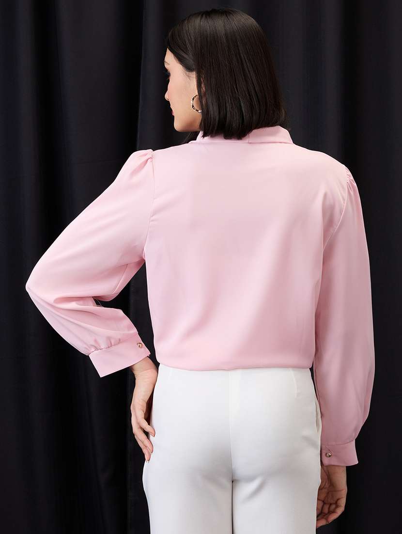 globus women pink tie-up neck cuff sleeves workwear top - 21955893 -  Standard Image - 3