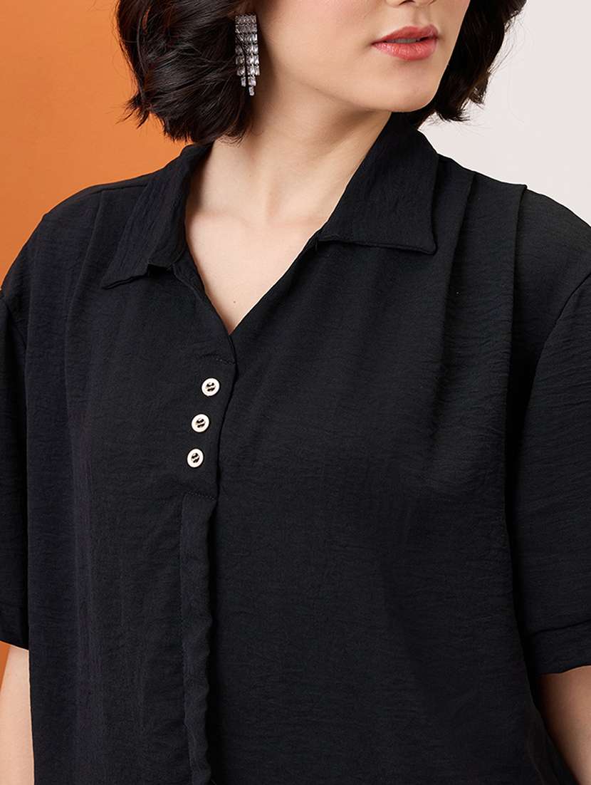 globus women black collared neck drop-shoulder sleeves shirt style workwear top - 21955896 -  Standard Image - 3