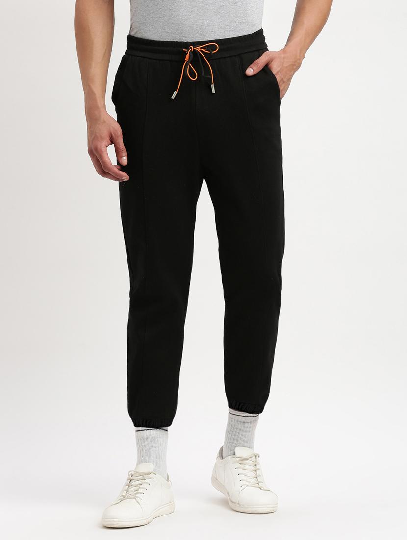 men black solid mid rise full length jogger