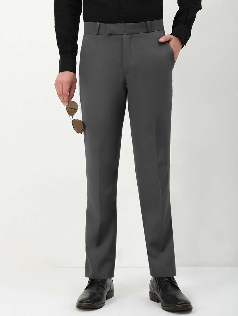 men solid mid rise flat front formal trouser