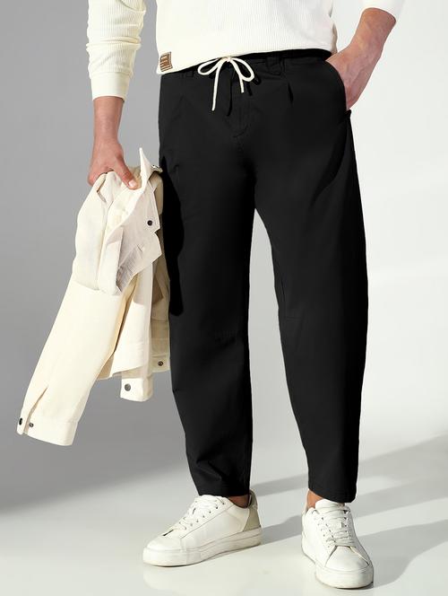 men black solid straight fit casual trouser - 21955948 - Standard Image - 0