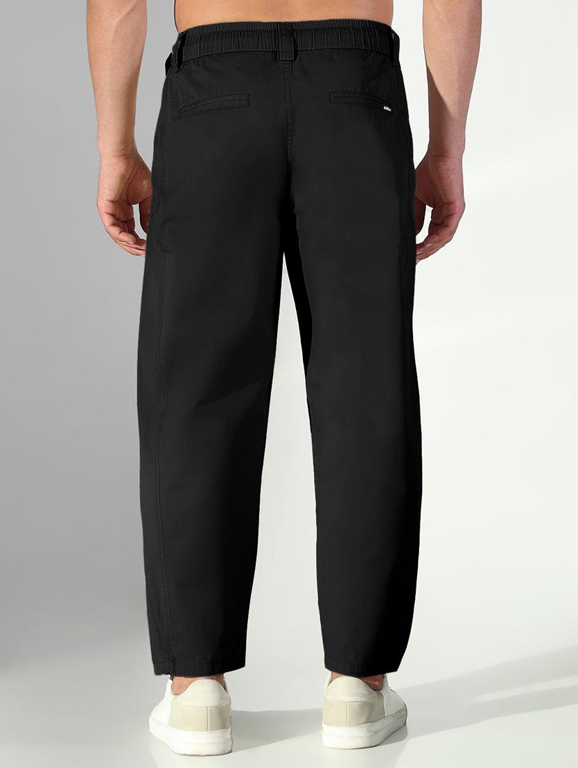 men black solid straight fit casual trouser - 21955948 - Standard Image - 3