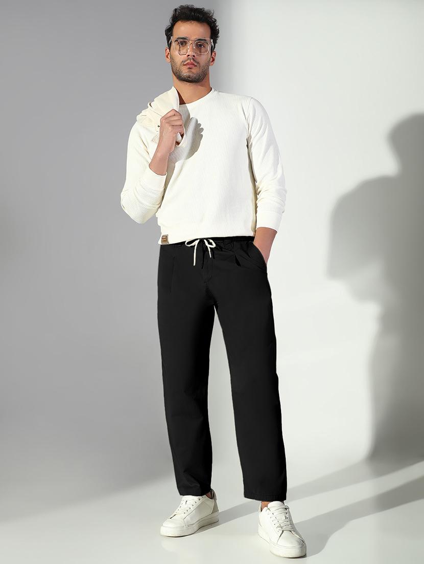 men black solid straight fit casual trouser - 21955948 - Standard Image - 5