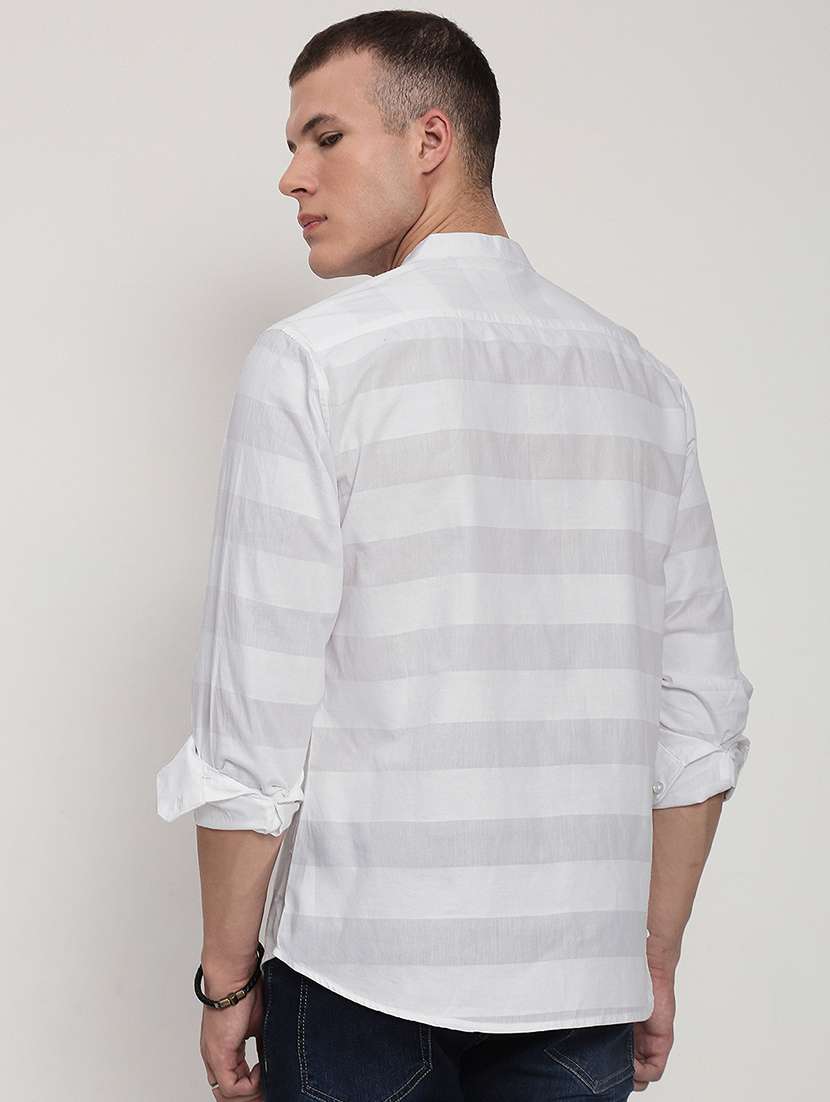 men striped mandarin collared long sleeve shirt - 21955951 -  Standard Image - 3