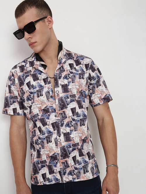 men printed cuban collared short sleeve shirt - 21955973 -  Standard Image - 0