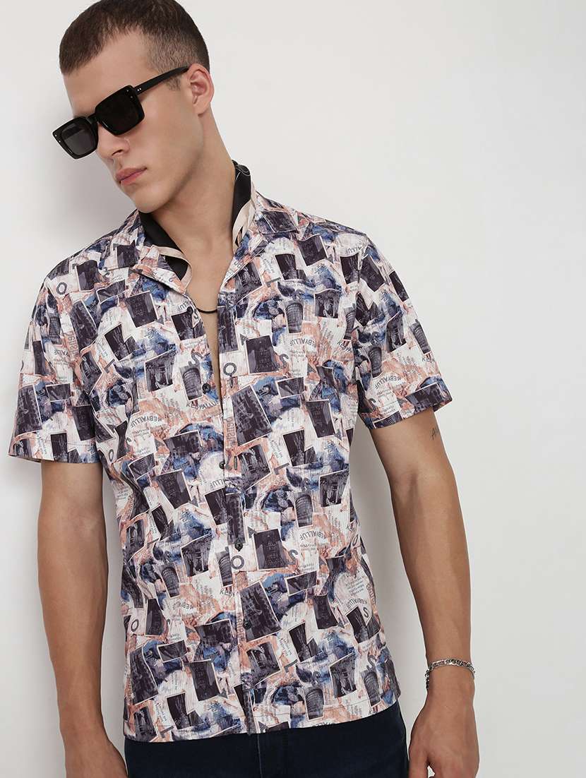 men printed cuban collared short sleeve shirt - 21955973 -  Zoom Image - 0