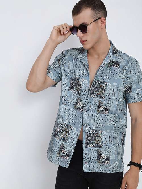 men printed cuban collared short sleeve shirt - 21955975 - Standard Image - 0