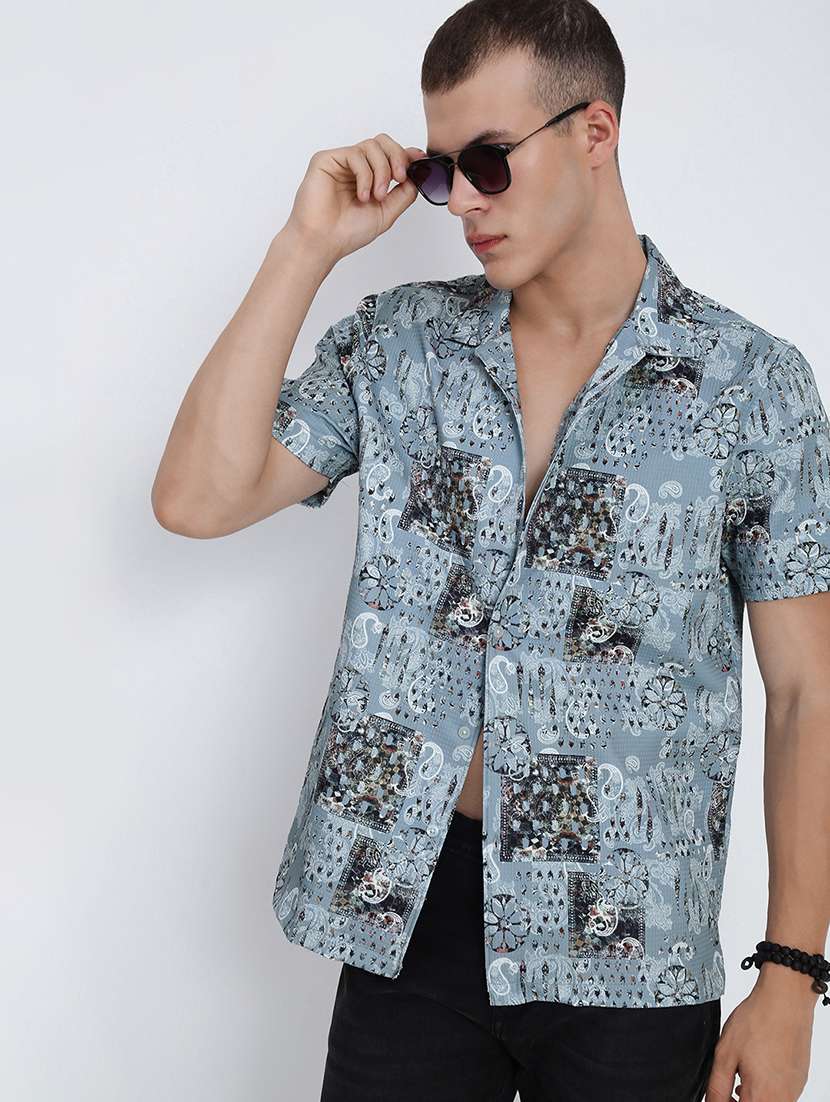 men printed cuban collared short sleeve shirt - 21955975 - Zoom Image - 0