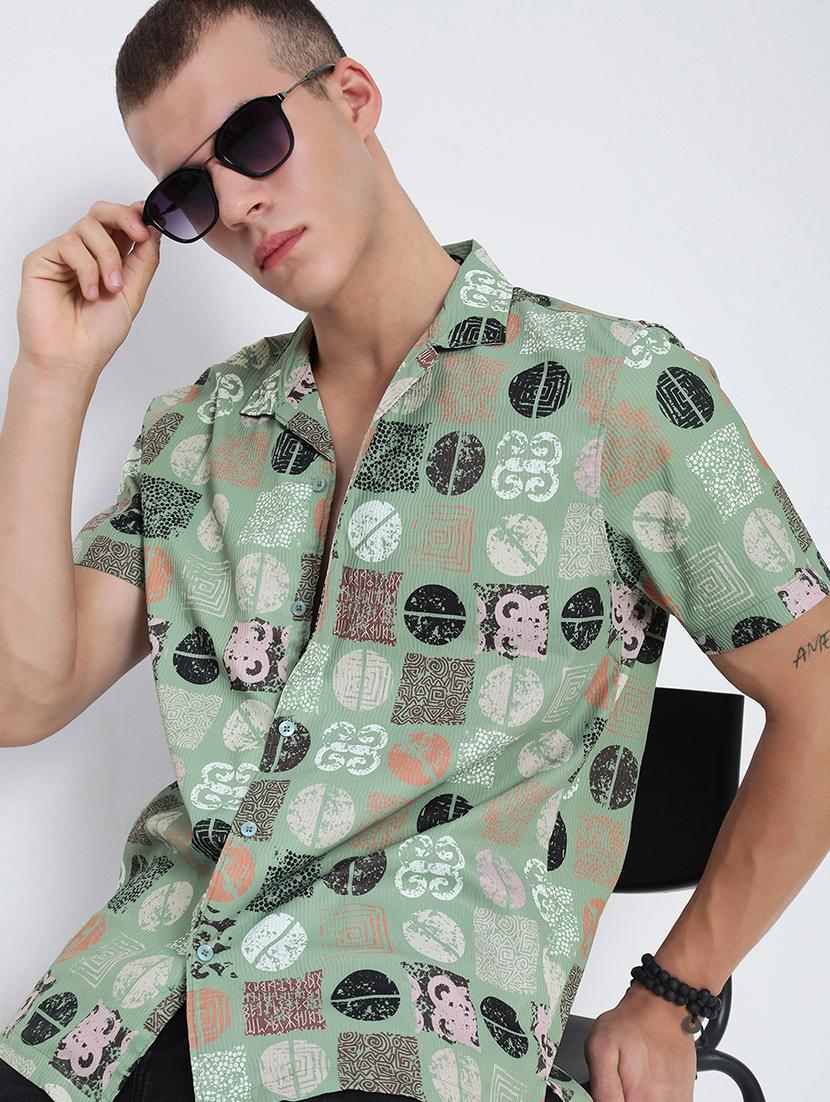 men printed cuban collared short sleeve shirt - 21955980 - Zoom Image - 0