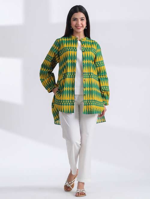 women printed long sleeve high low ethnic top - 21956000 -  Standard Image - 0