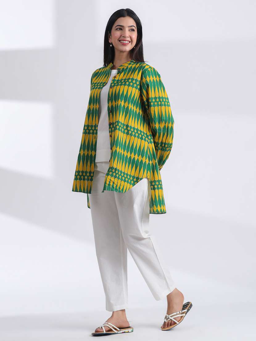 women printed long sleeve high low ethnic top - 21956000 - Standard Image - 5
