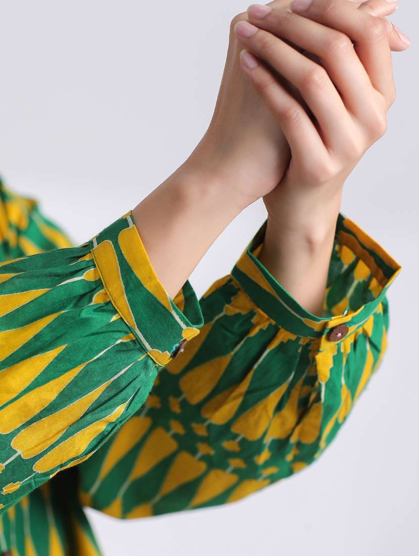 women printed long sleeve high low ethnic top - 21956000 - Standard Image - 8