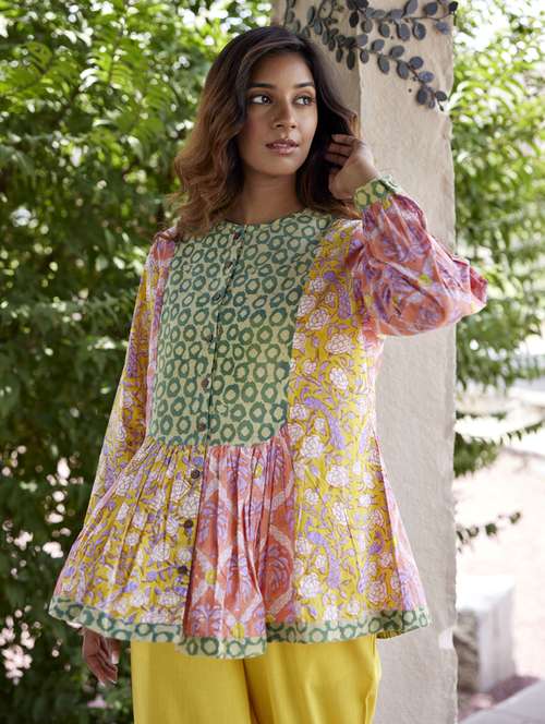women printed long sleeve a-line ethnic top - 21956002 -  Standard Image - 0