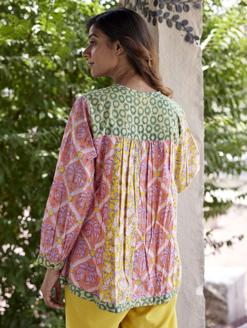 women printed long sleeve a-line ethnic top - 21956002 - Standard Image - 3